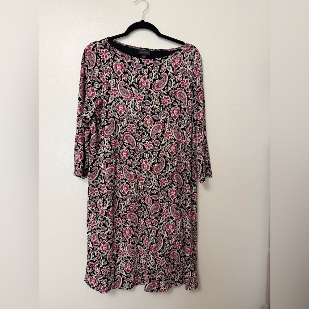 JJill Wearever collection Floral Paisley Long Sleeve knee length shift dress